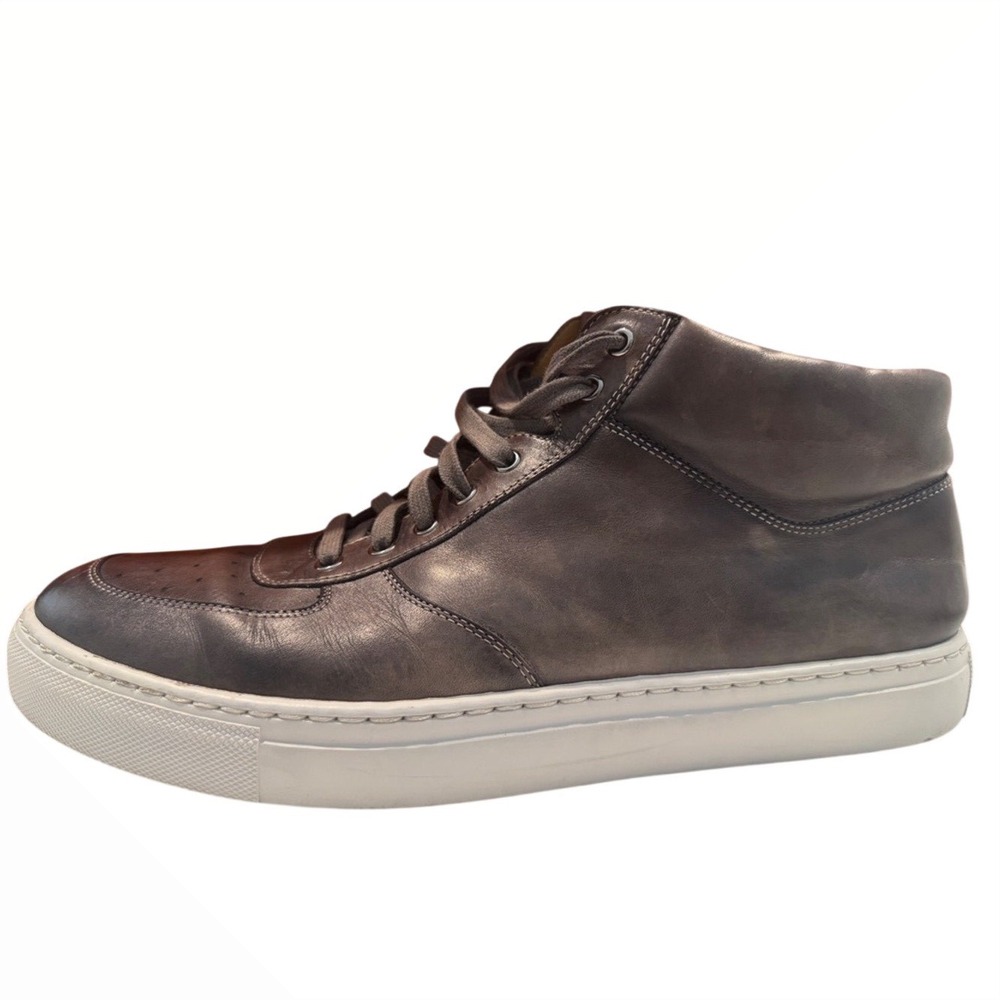 Magnanni Mid Top Sneakers Mens 11.5 Grey Brown Leather Burnished Made in Spain